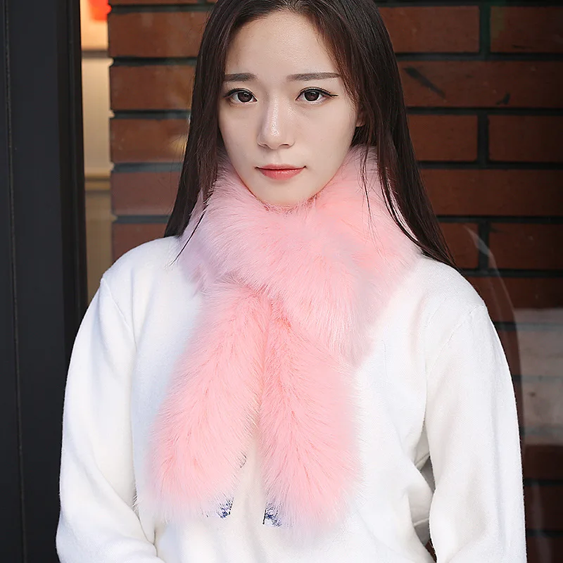 Winter Fur Scarf for Women Fluffy Plush Woman Scarves Solid Color Neckerchief Thick Outdoor Lady Stole