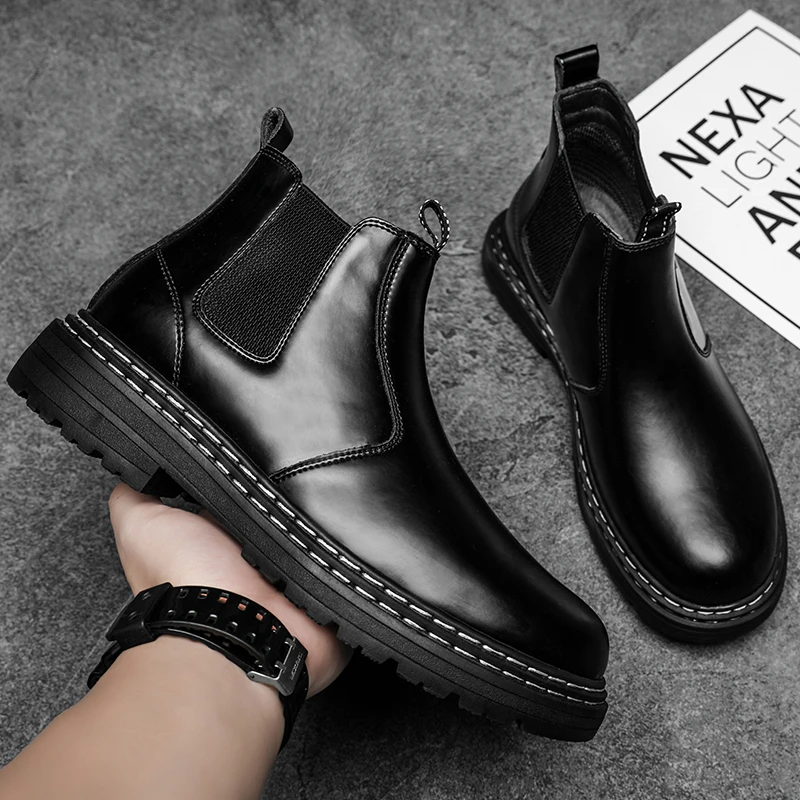 Thời Trang Nam Chelsea Boots Da 2021 Thu Đông Xu Hướng Dày-Đế Nam Mắt Cá Chân Giày Tất Cả Trận Đấu Martin giày Bốt Mùa Đông Giày