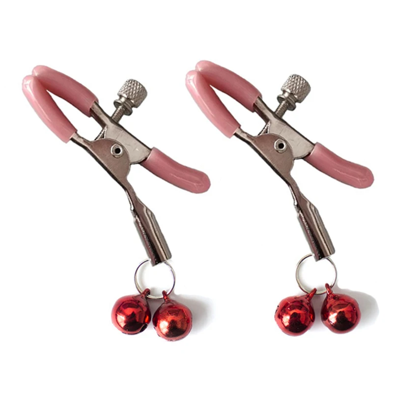 1 Pair Metal cilp on Nipple Clamps WithTwo Red Bell Flirting Teasing Sex Flirt Bondage Kit Slave Exotic Accessories image 3