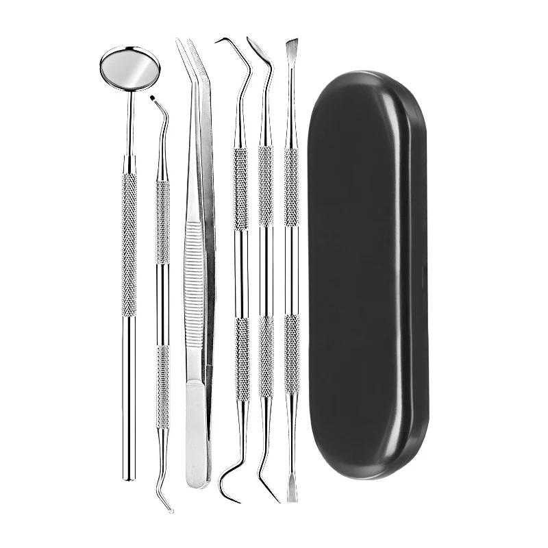 6pc/box Dental Mirror Sickle Tartar Scaler Teeth Pick Spatula black box Dentist Oral Care Tooth Cleaning Tools dental instrument