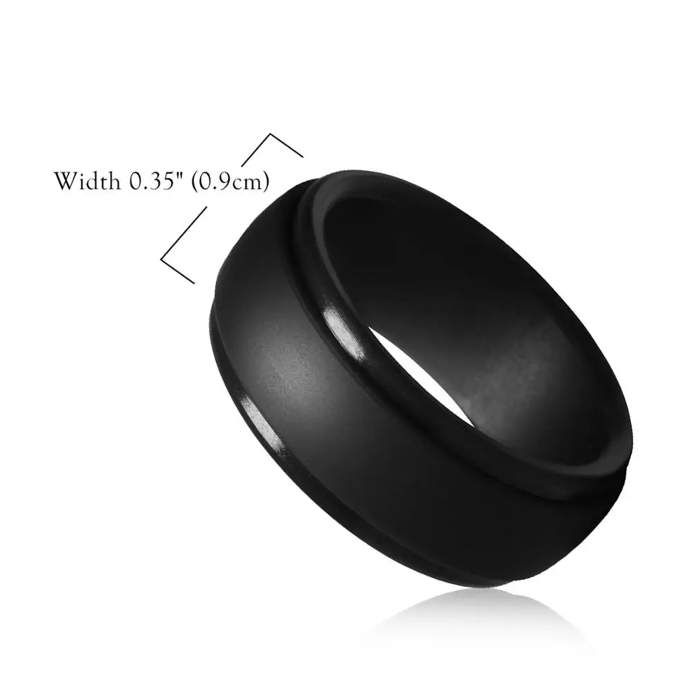 BONISKISS 9MM Silicone Rubber Wedding Bands for Men Women Rings Size 7 8 9 10 11 12 13 Black Color image 2
