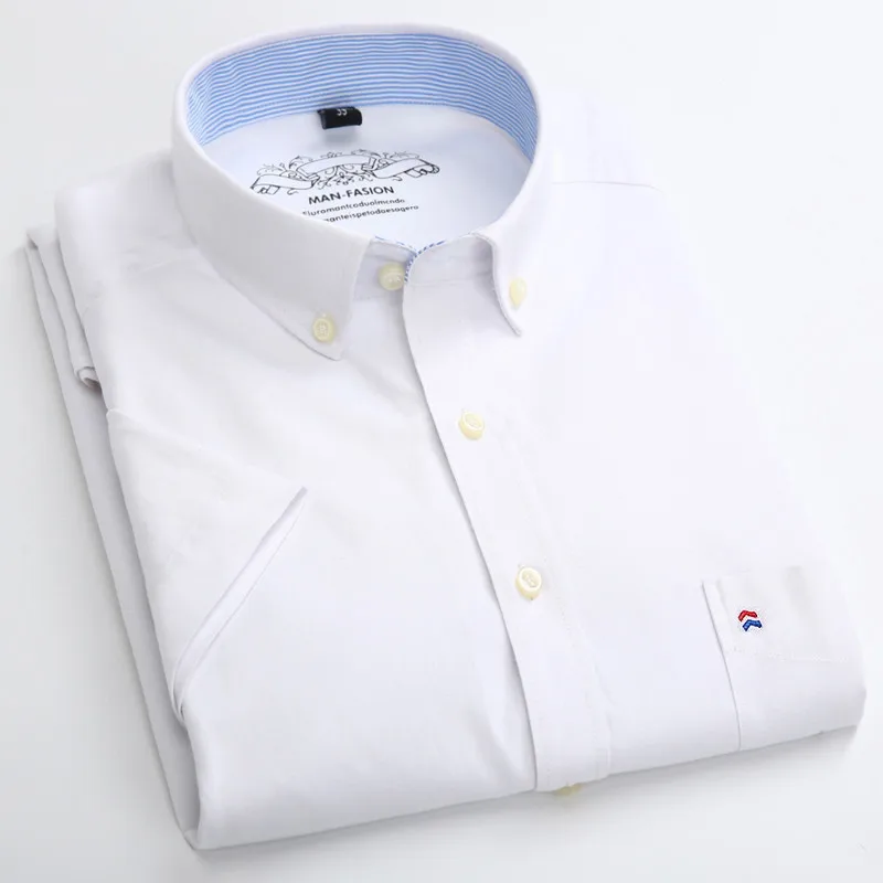 Summer Short Sleeve Men's  Solid Oxford Casual Shirt  Easy Care Plain Leisure Comfortable Regular Fit Dress Shirts