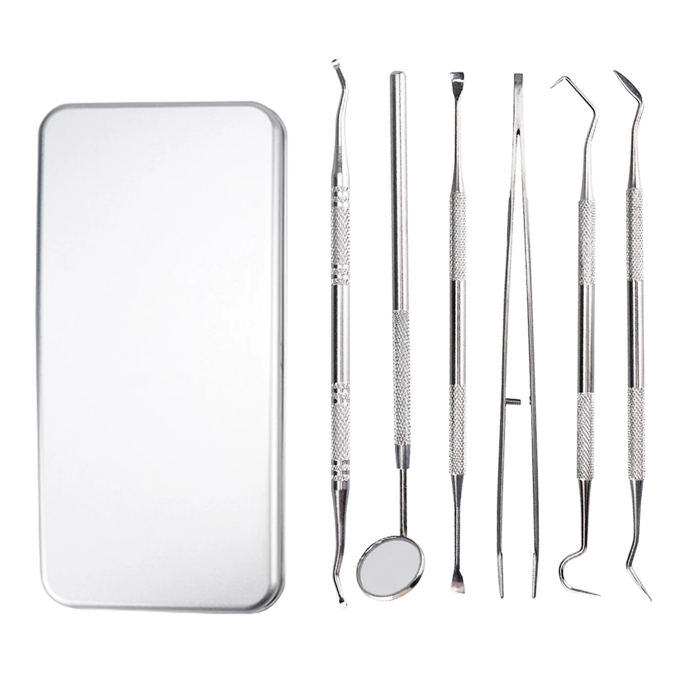 6Pcs/Set Stainless Steel Dental Dentist Prepared Tool Set Instruments Tweezer Hoe Sickle Scaler Mirror Tartar