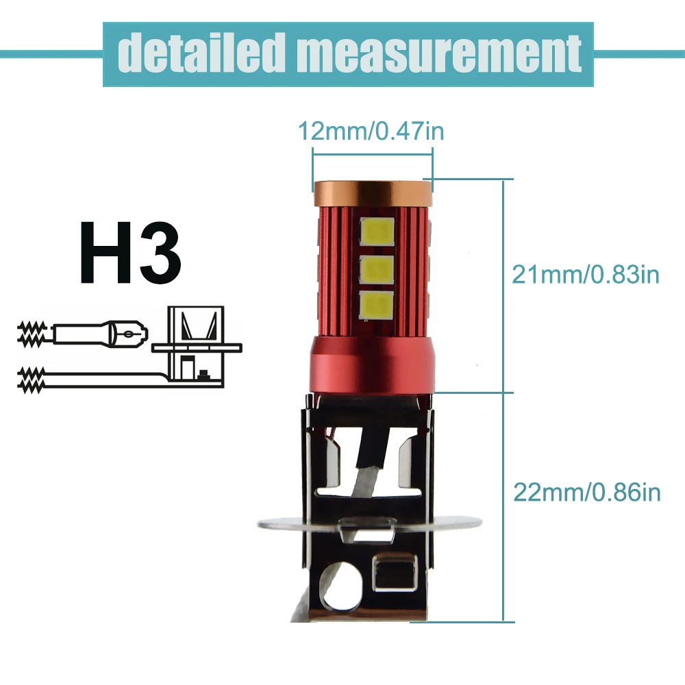 1Pcs Super Bright LED Car Lights H3 Fog Drving DRL Auto Bulb 3030 12SMD Flashlight Torches Searchlight Head Lamp 6V DC 6 Volt