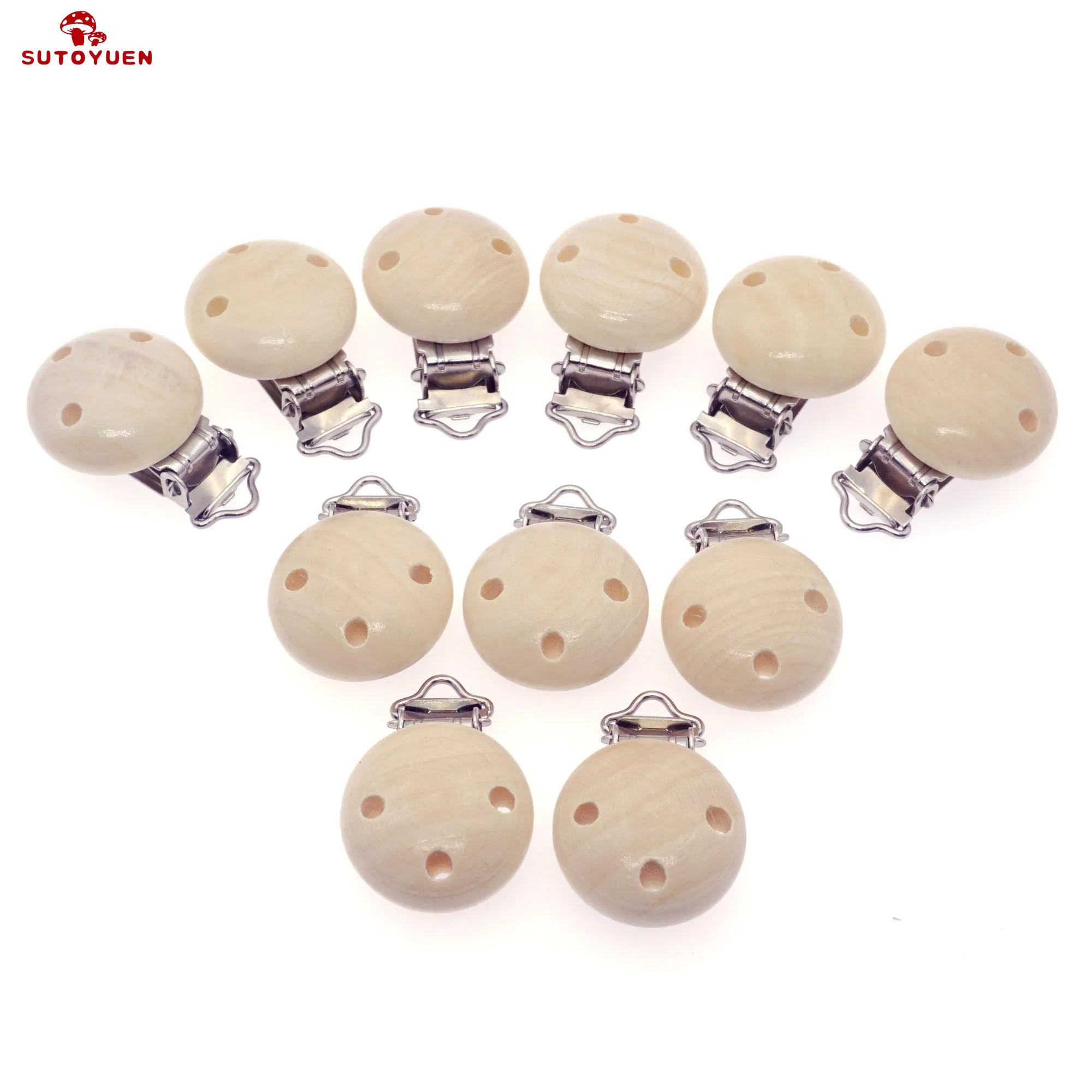 Sutoyuen 5pcs Wooden Pacifier Clip Nursing Accessories Beech Pacifier Clips Chewable Teething Diy Dummy Clip Chains Baby Teether