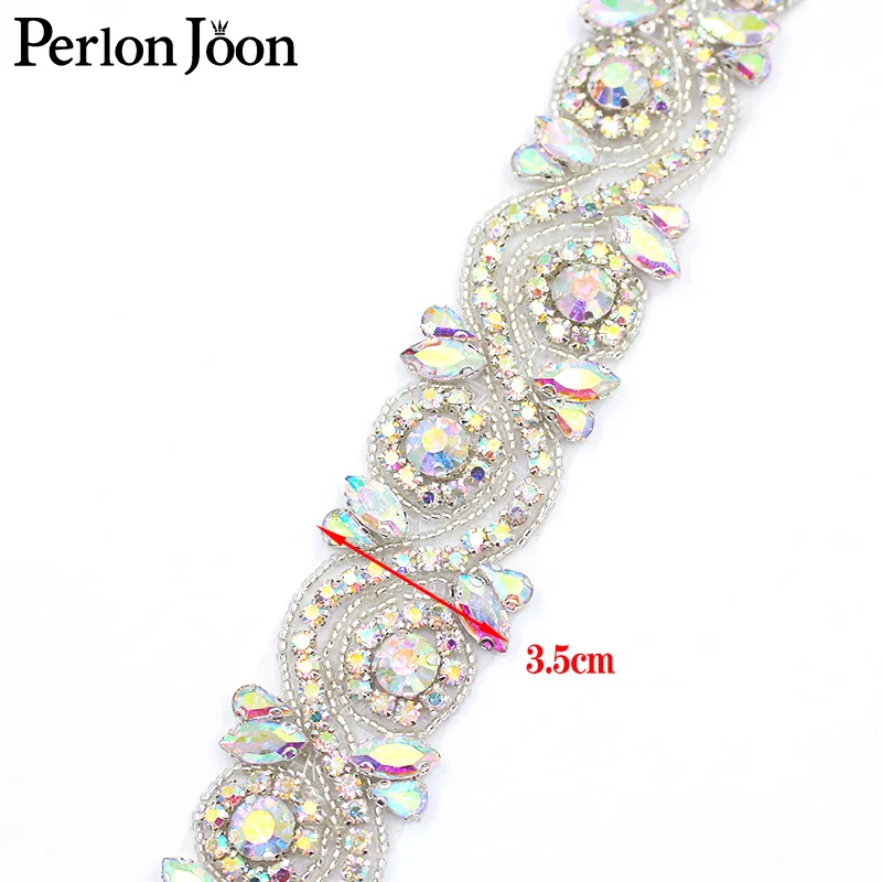 Handmade rhinestone trim band Hot Fix Sew on bridal accessories the Sash AB Crystal Applique for Wedding Dress belt WH043