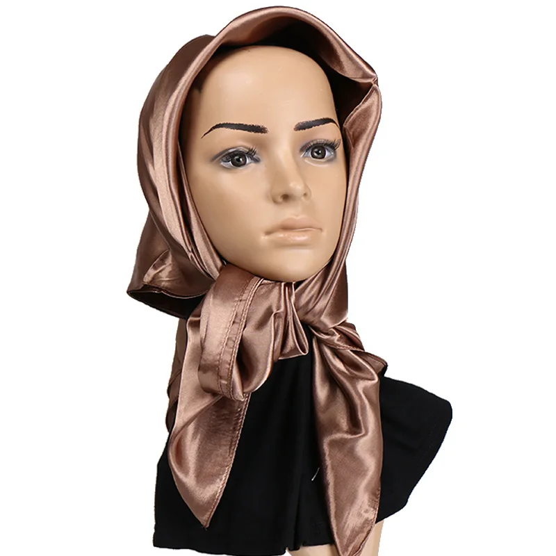 90*90cm Luxury Women Muslim Hijab Square Silk Scarf Satin Headscarf Plain Woman Veil Solid Handkerchief Hair Turban Bandana 2024