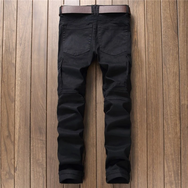 

Moto Slim Men's Jeans Zippers Jean For Mens Male Wear Fashion Famous Brand Denim Pencil Pants For Men Classical Vaqueros