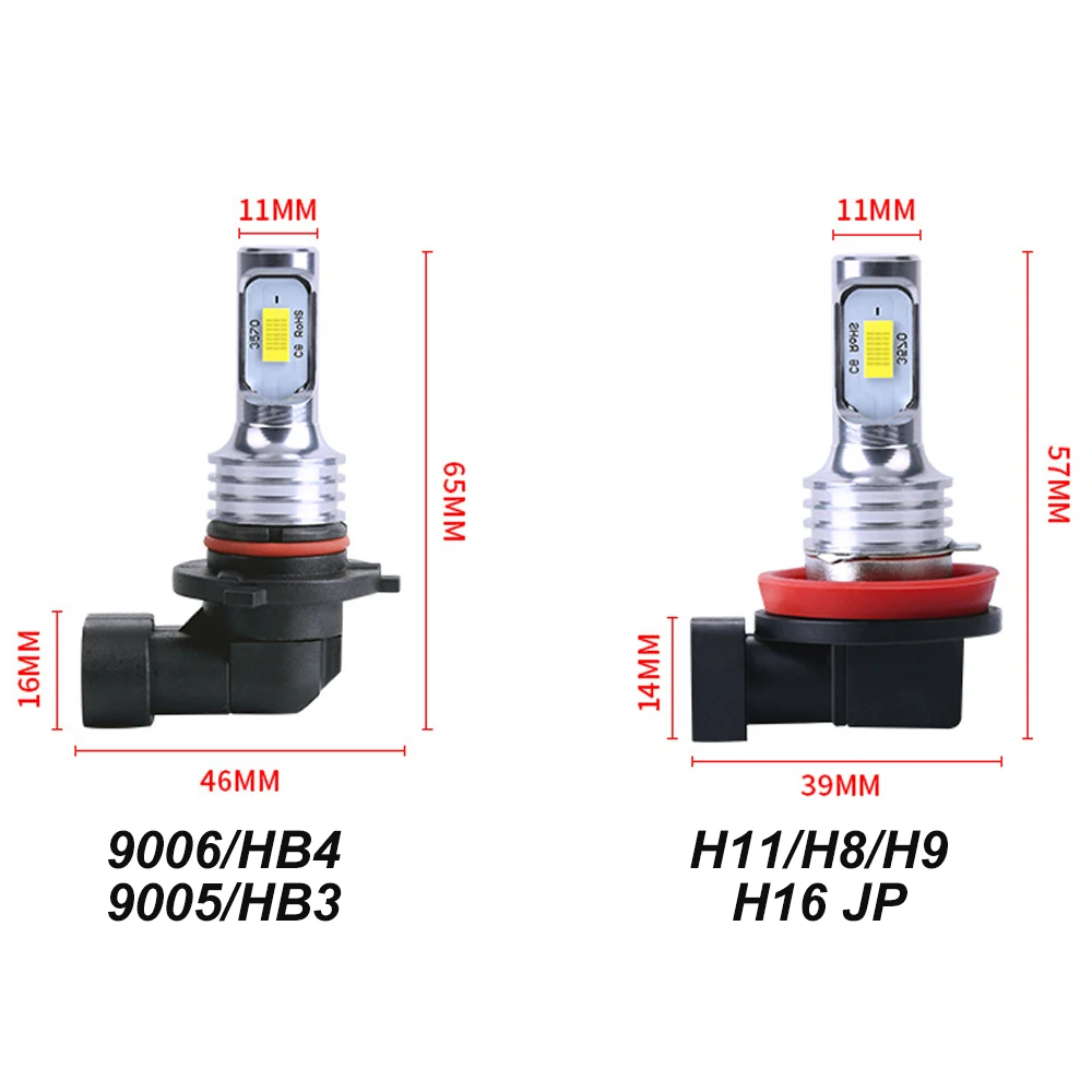 2Pcs H8 H11 HB4 HB3 9006 9005 H16 JP EU H1 H3 881 Led Bulb 2200LM