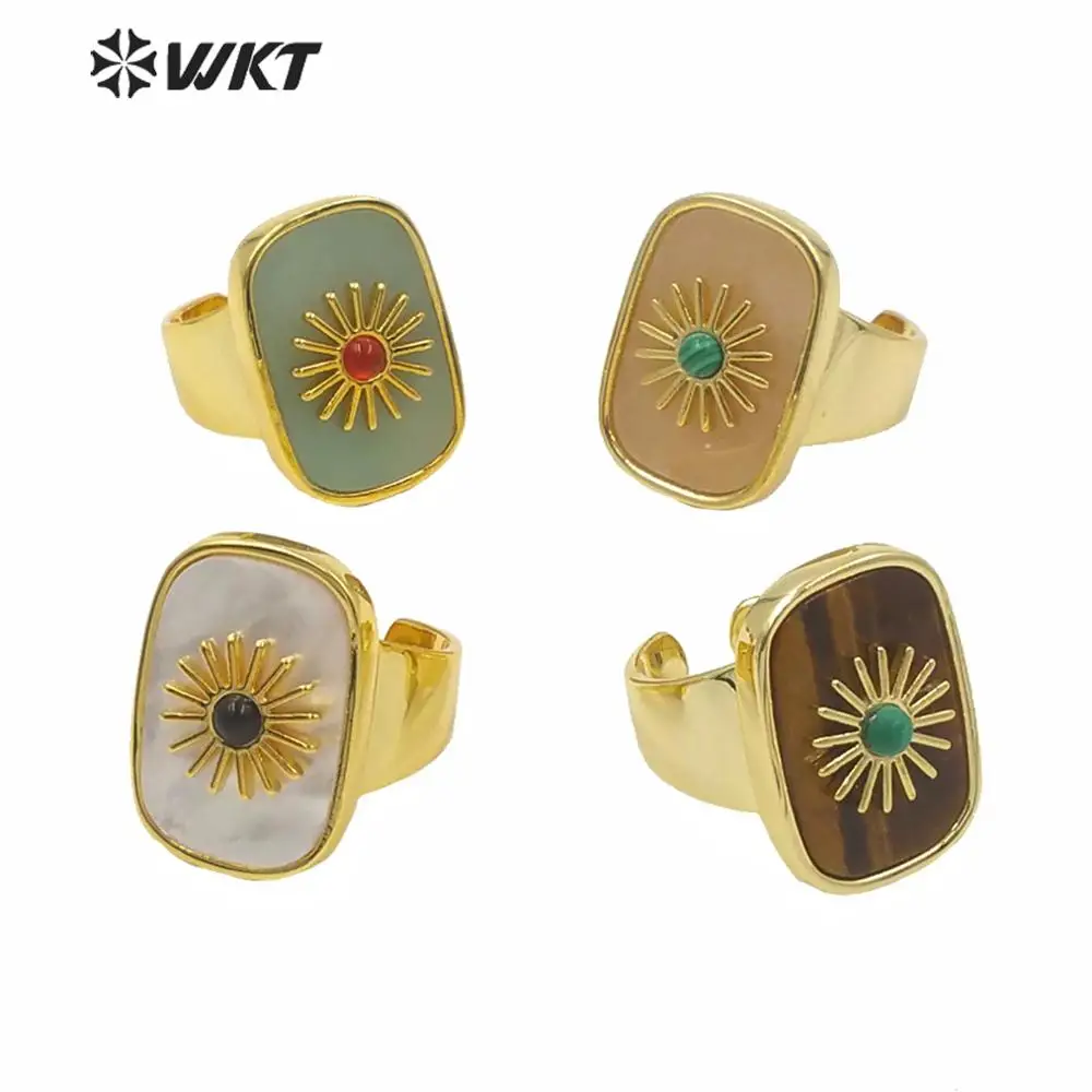 WT-R364 High Quality Female Stone Ring With Gold Electroplated Beautiful White Shell Sun Pattern For Party Jewelry Gift