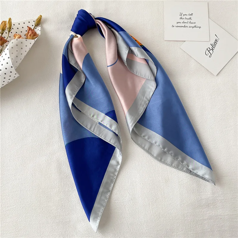 2024 Silk Shawl Print Headscarf Cat Hair Wrap Neckerchief Female Satin Square Scarf For Women Headband Foulard Hijab Bandana