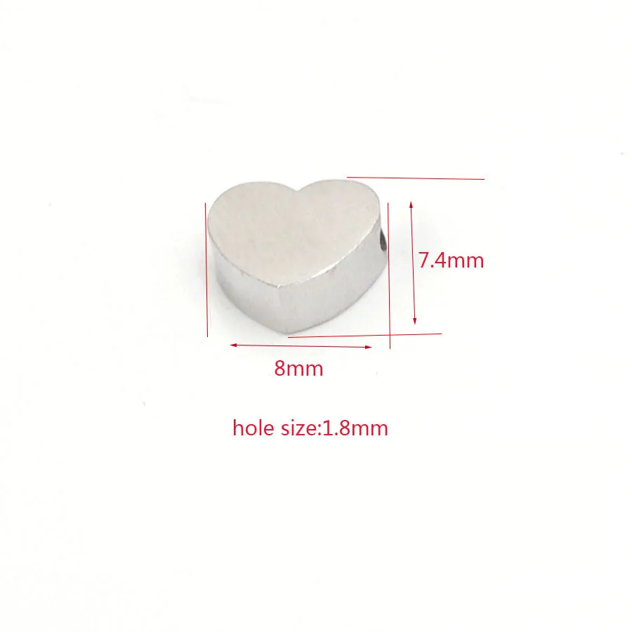 Fnixtar 20Pcs/Lot 1.8mm Hole Mirror Polished Stainless Steel Heart Charm Beads Horizontal Vertical Hole Charms For DIY Necklaces