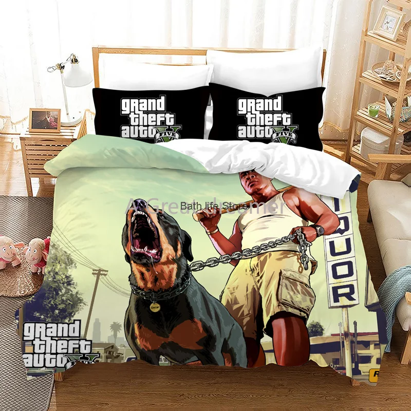 3d Game GTA V Bedding Set Cartoon Duvet Covers Grand Theft Auto Bed Linens Bedclothes With Pillowcase (No Sheet) Dropsjpping