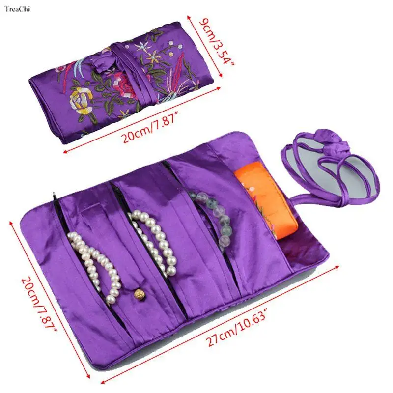 Embroider Jewellery Roll Wraps Oriental Silk Fabric Pendant Ring Accessory Pouch Travel Gem Organizer Jade Carrying Case 5Colors