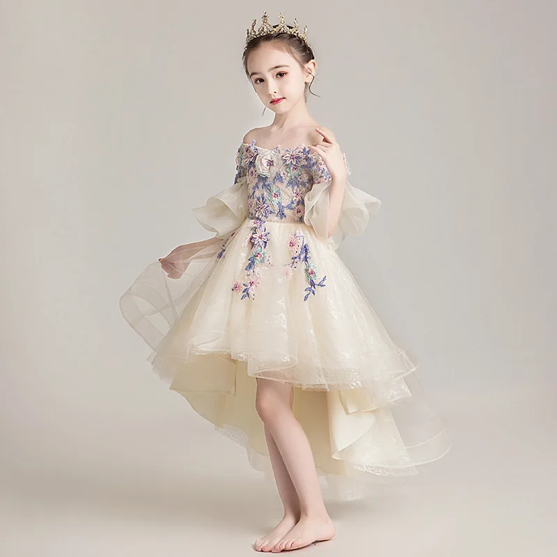 2024 Kids Wedding Dress for Girls Summer Flower Girl Princess Tulle Dresses Teenager Formal Wedding Show Party Pageant Ball Gown