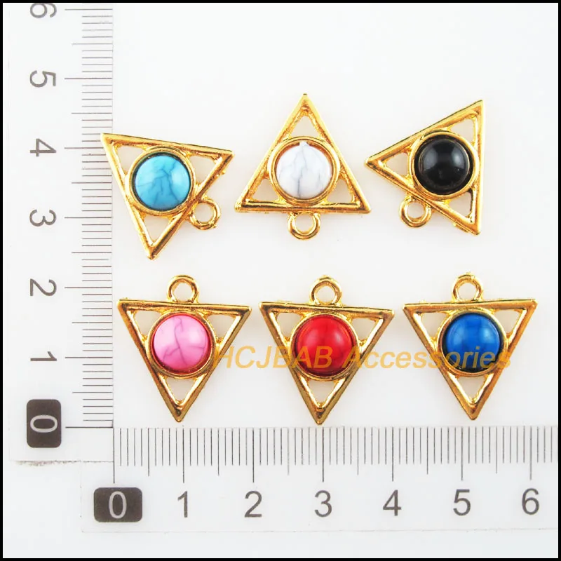 12 novos encantos triângulo ouro cor retro tartaruga misturado acrílico pingentes 19.5x21.5mm