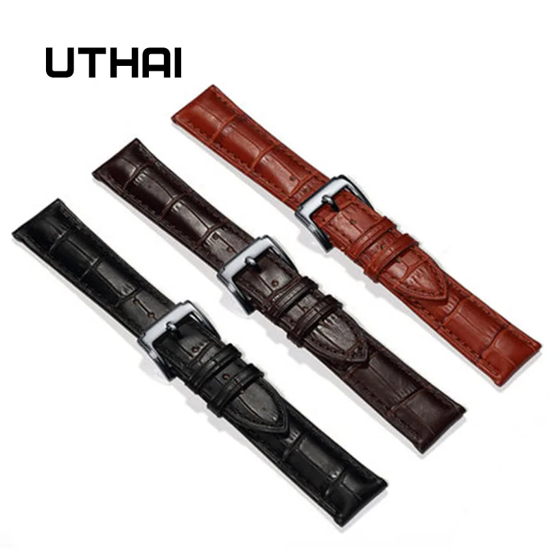 UTHAI Z01 Pulseira Bracelet Belt Black Genuine Leather Watchbands 18mm 20mm 22mm Quartz Watch Bands Gentleman