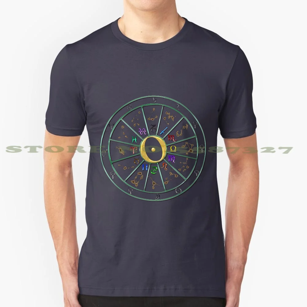 Zodiac Wheel 100% Cotton T-Shirt Zodiac Wheel Astrology Celestial Horoscope Heavens Glyph Planets Cosmos Sky Stars Greetings