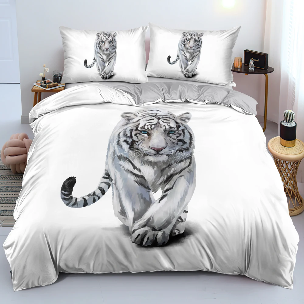 

Tiger Bed Linen 3D Custom Design Animal Duvet Cover Sets Pillow Slips 203*230cm Full Twin Double Queen Size Gray Bedding Set