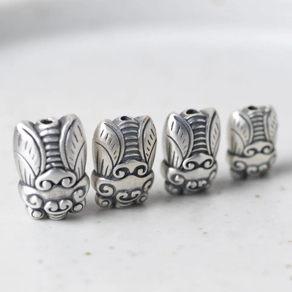 New S925 pure silver retro matte Thai silver  handmade DIY golden cicada knowing bucket beads beads accessories