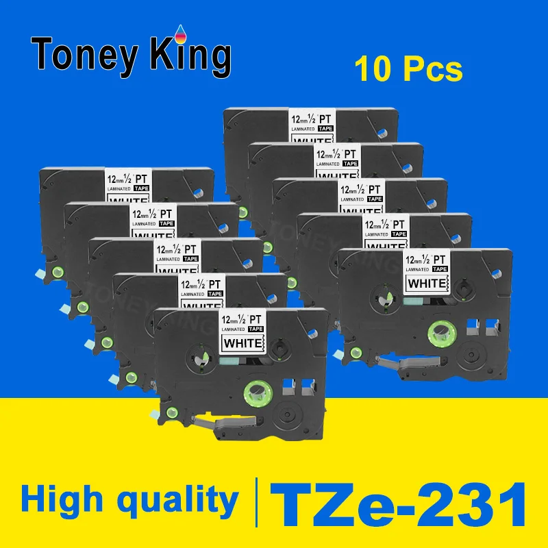 

Toney King 10 шт. черный на белом tz231 tze 231 12 мм лента для маркировки tze-231 TZ-231 для Brother p-touch принтер tze131 431 531 631