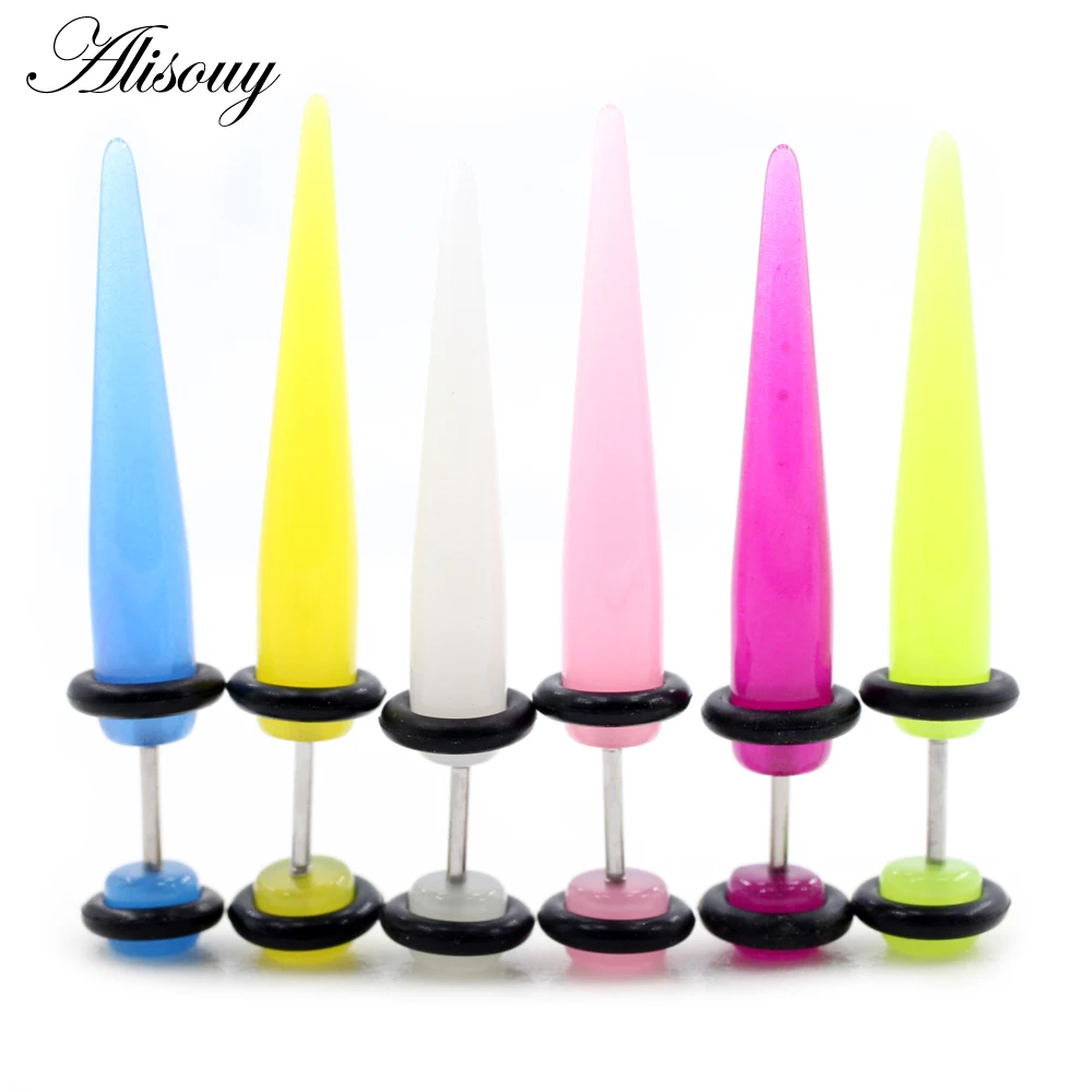 Alisouy 2pc Luminous Spike Cone Acrylic Ear Stud Earring Tragus Cartilage Helix Men Women Fake Cheater Ear Plug Piercing Jewelry