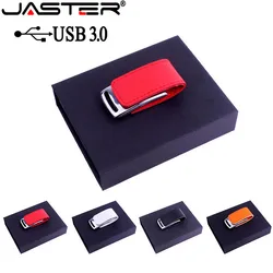 JASTER-memoria USB 3,0 con logotipo del cliente, pendrive de cuero y metal con caja de regalo, 4GB, 8GB, 16GB, 32GB y 64GB