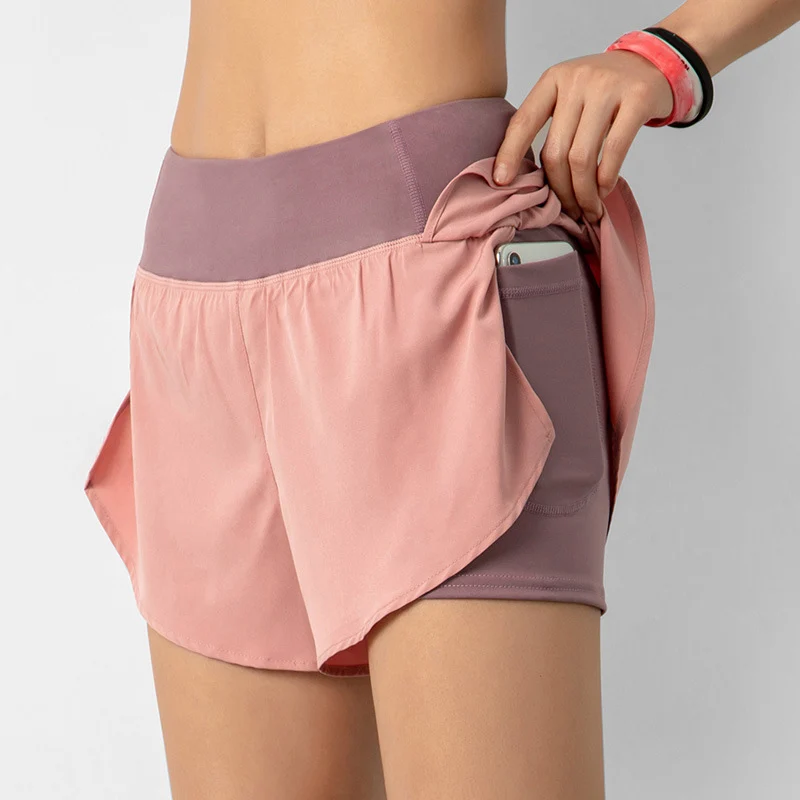 Pantalones cortos deportivos de alta elasticidad para mujer, Shorts de secado rápido de doble capa con bolsillo, gran oferta, verano, 2020