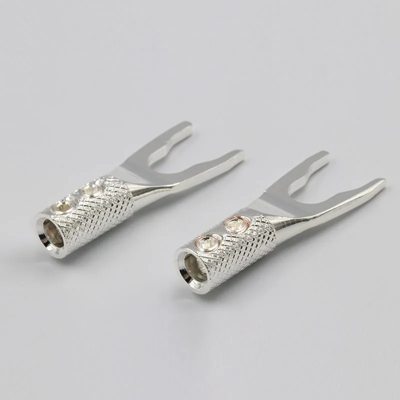 SY1504(R) HI END ทองแดง Y Spade ตัวเชื่อมต่อสกรูสองตัวล็อคปลั๊กบัดกรีโรเดียมส้อมของหวานกับท่อลำโพง