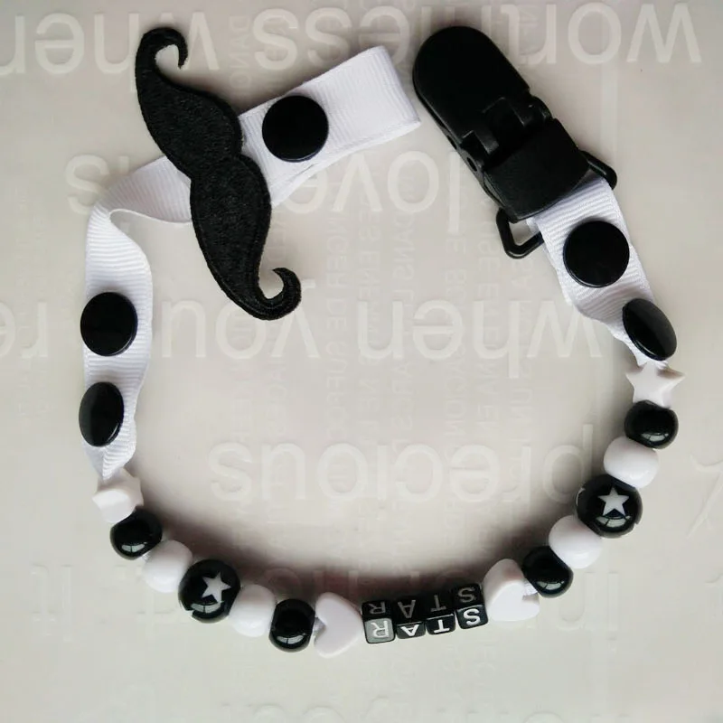 Cadena de chupete de bigote para bebé, Clip de chupete con cuentas, seguro para bebé, estrellas, bonito, J0155, 1 piezas