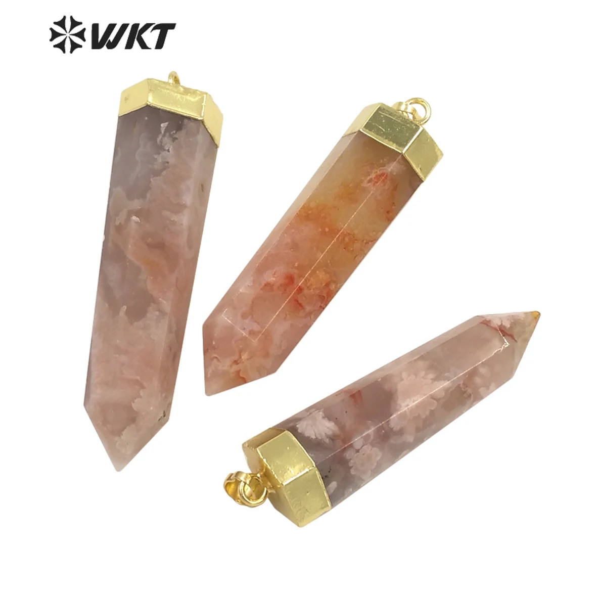 

WT-P1639 Fashion Natural Stone Pendant A-gate Point For Female Necklace Making Gold Eletroplated 5PCS