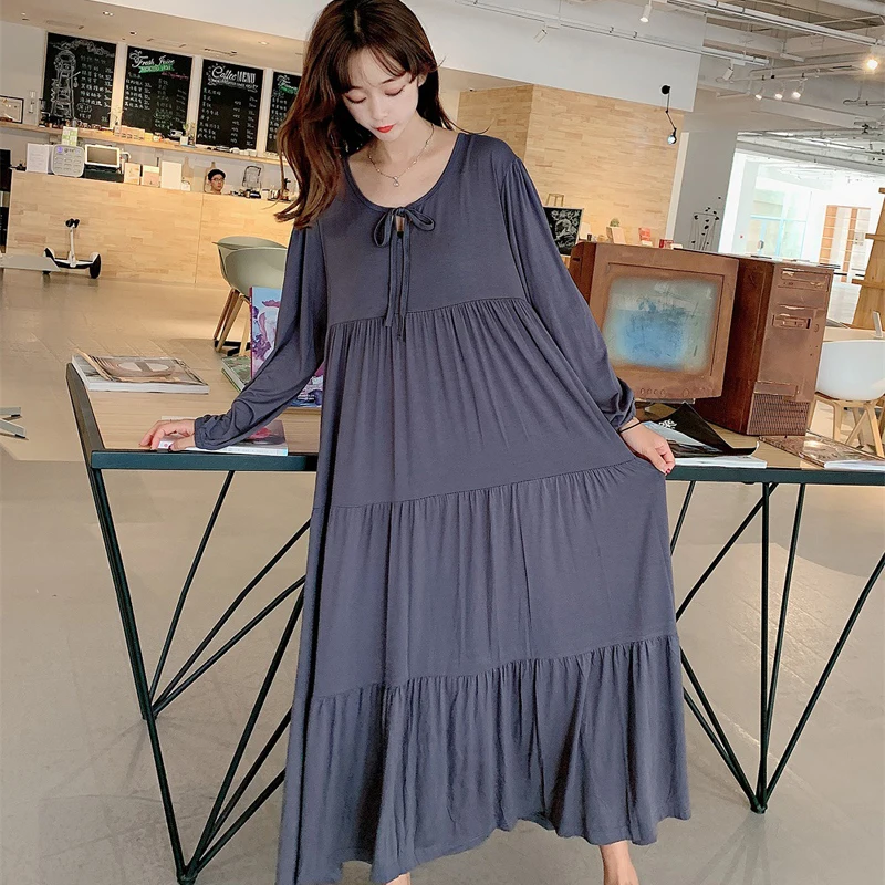 New Ladys Modal Tiered skirt Nightgown Nightie Long Maternity Dress Home Dress Sleepwear Fat MM Night Shirt Loose Nightwear