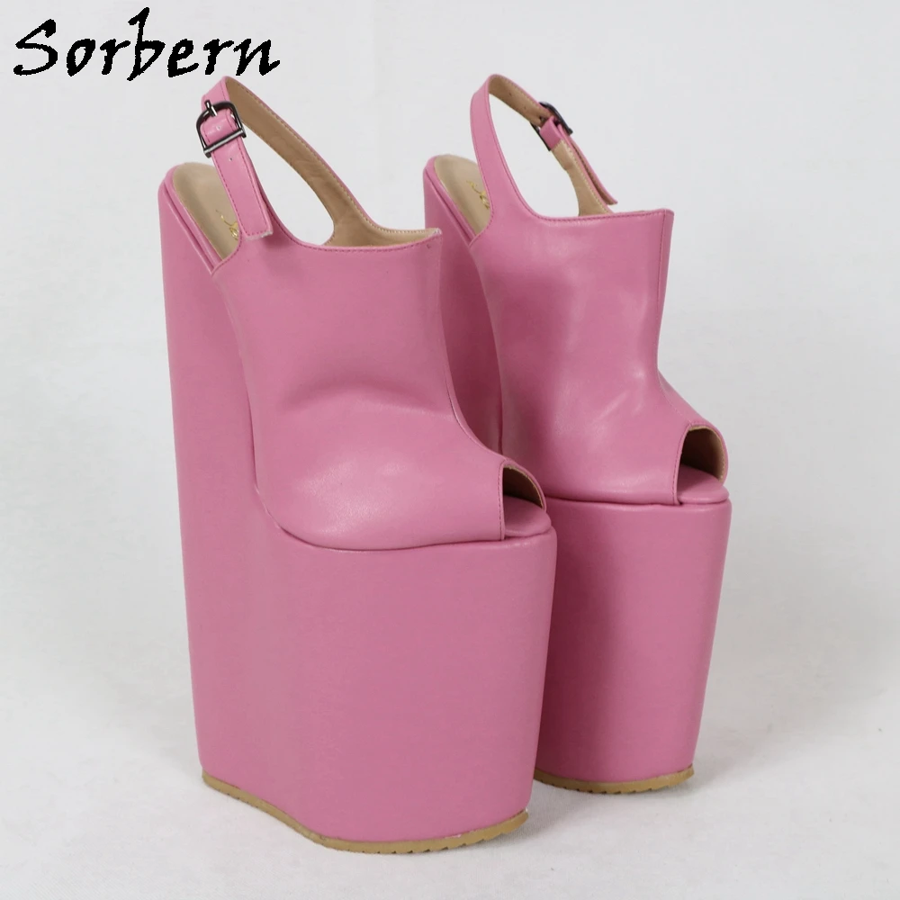 Sorbern Custom 30Cm Extreme High Wedges Women Pumps Slingback Peep Toe Ankle Strap Thick Platform Fetish Shoes Drag Queen Pump