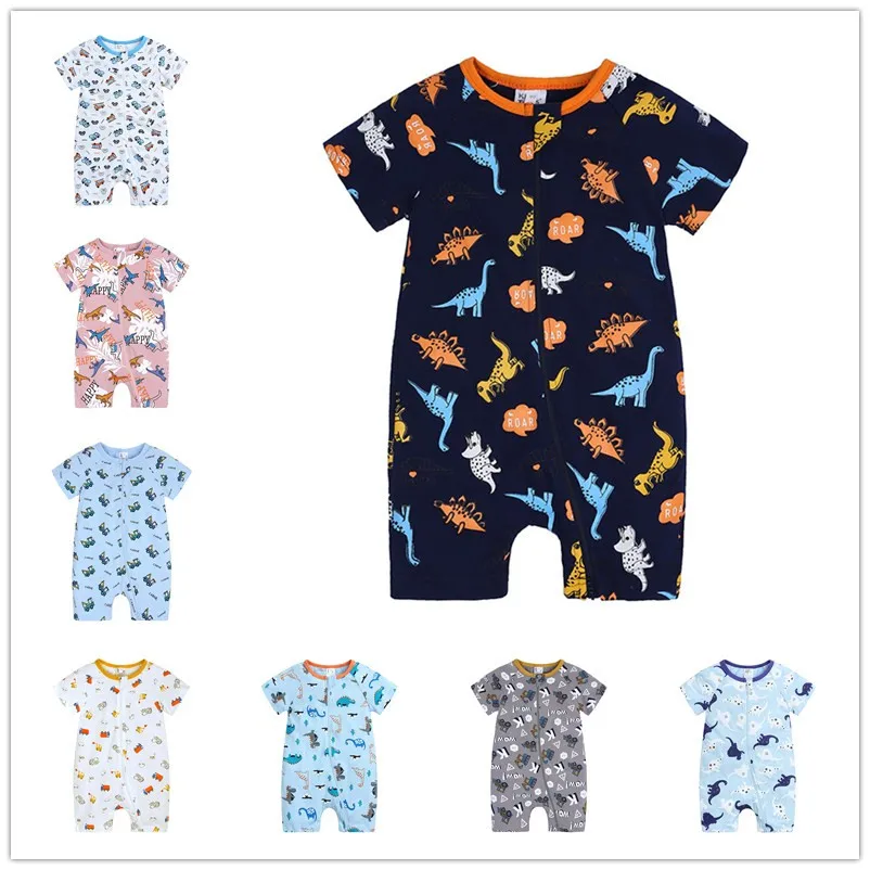 

Print Baby Boys Cartoon Rompers Short Sleeve Clothes Newborn Summer Cotton Bodysuit Infant One-piece Car Pijama