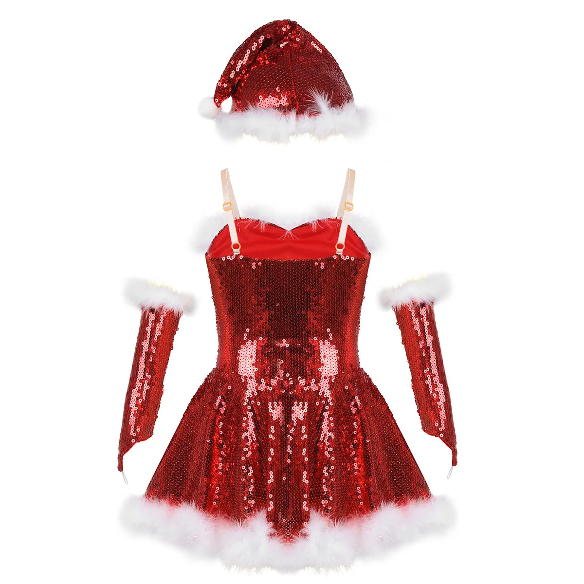 Kids Girls Christmas Dress Adjustable Straps Sequins Girl New Year Festival Santa Clause Costume Kid Fancy Party Cosplay Dresses