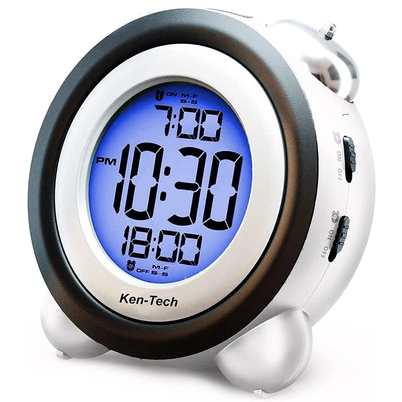 Digital Alarm Clock Time Date Display Twin Bell Very Loud for Heavy Sleepers Dual Alarm Blue Backlight for Teens