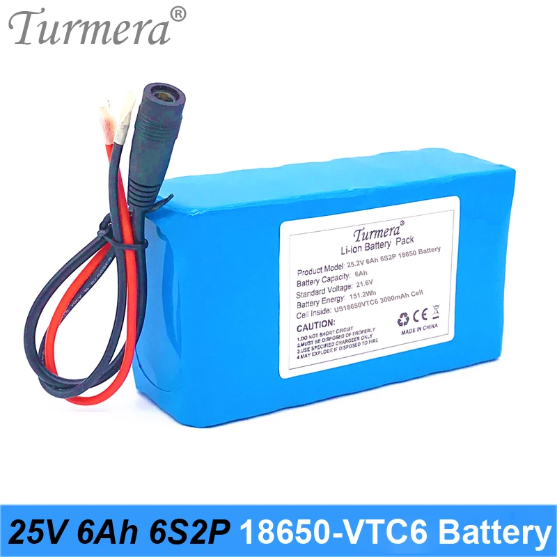 

25V 6Ah 18650 VTC6 3000mAh 30A Battery Pack Use for 6S2P with Balanced BMS for 25V Electric Tool and Medical Device Use Turmera