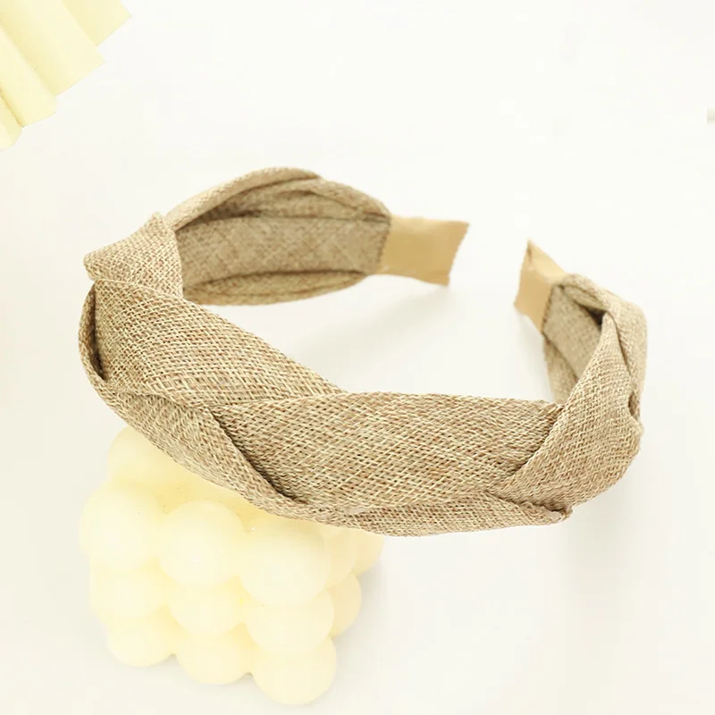 Sommer Neues Stirnband, Elegantes Breitkrempiges Damen-Haarband, Einfaches Einfarbiges Stoff-Kreuzgeflecht-Haarband – Detail 6
