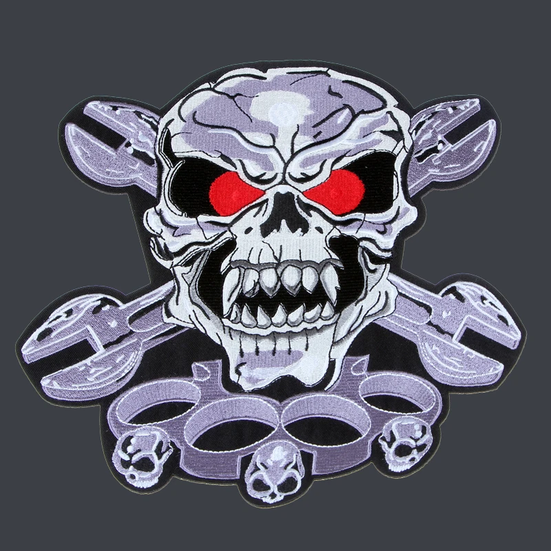 11 inches 27.2*28.4cm Skull Tool Wrench large Embroidery Patches for Jacket Back Vest Motorcycle Biker clothing DIY Iron on