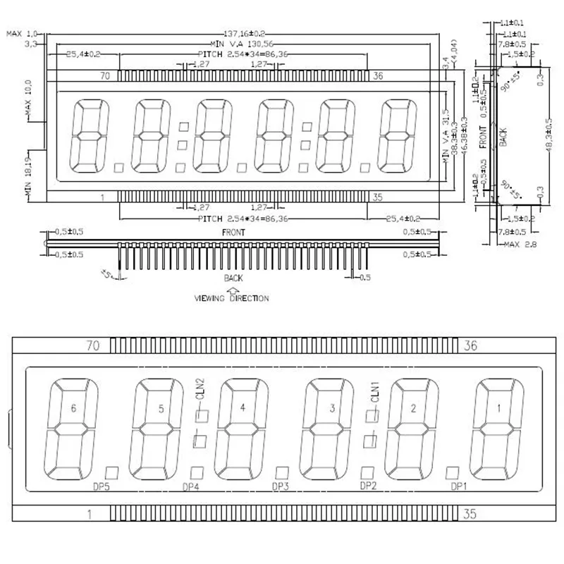 70PIN TN Positif 6-Digits Segmen LCD Panel 5V (Tanpa Lampu Belakang) Tampilan Tanker