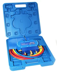 VALUE VMG-2-R22-B-Juego de mesa doble con aire acondicionado, mangueras de carga rojas, amarillas y azules de 1/4 CM, caja de plástico, 3 unidades, 120