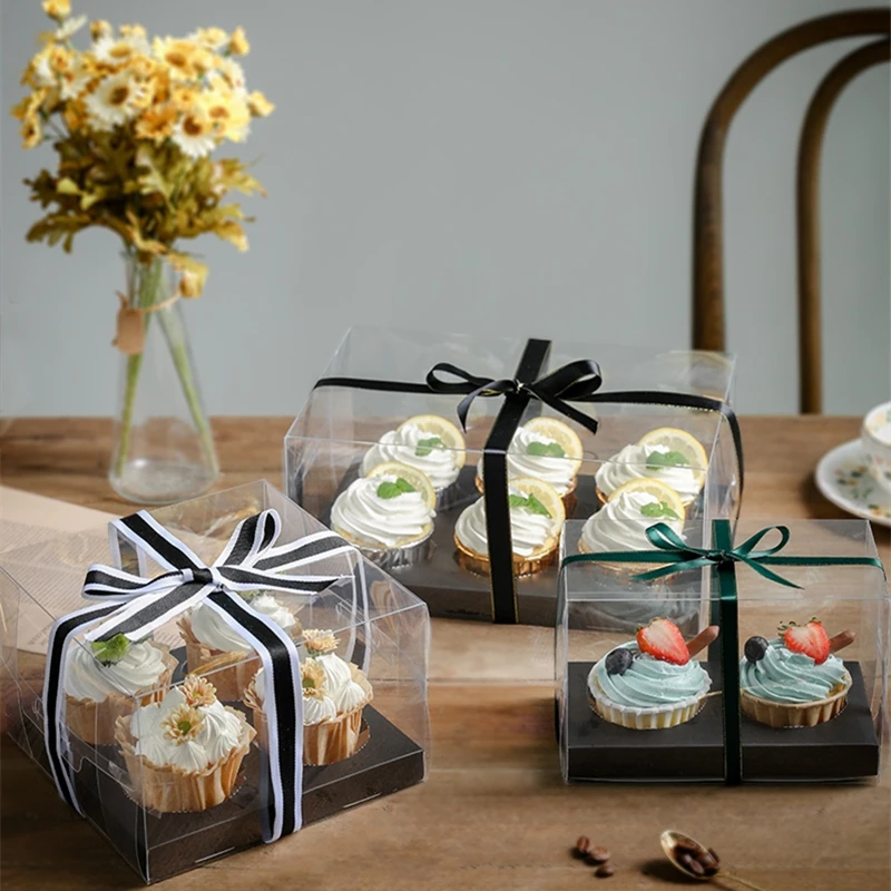 StoBag 5pcs Transparent Portable Cupcake Box Bread Cake Boxes And Packaging Patisserie Wedding Baby Shower Party Decoration