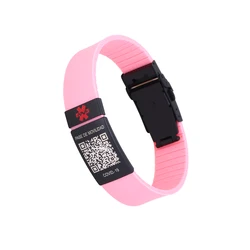 Customized Women Medical Alert Bracelets QR Code for Mobility Pass Stay Safe Silicone Wristband Personalized Medical ID Bracelet