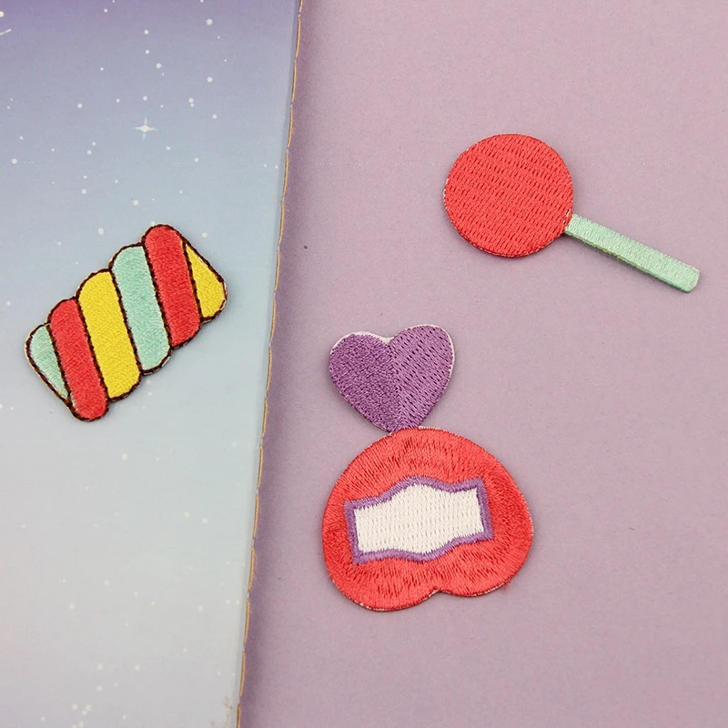 Cartoon Drinks Candy Sticker Lollipop ricamo panno abbigliamento Patch accessori fai da te Stick On Cute Patch For Kids Decor