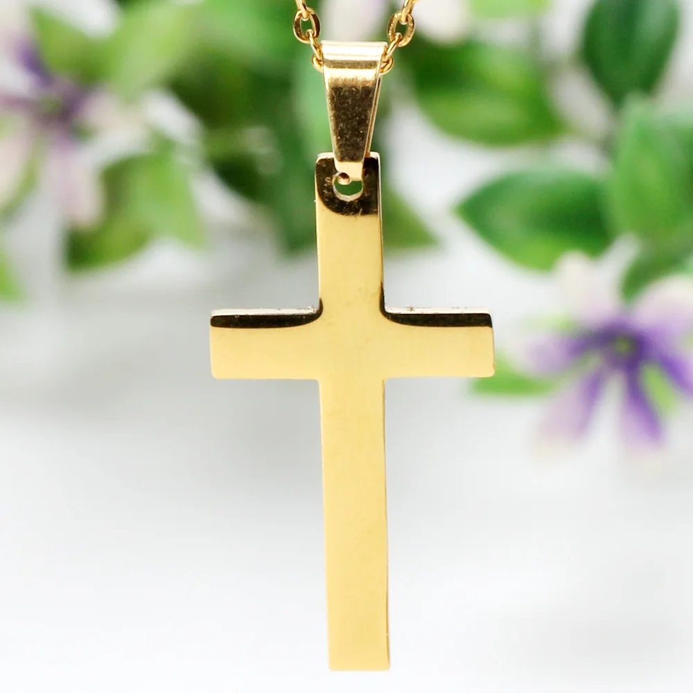 2PCS/LOT Cross Necklace Pendant Women Jewelry Gift Chain Plating True Gold Stainless Steel For Man Male or Female Metal Fashion