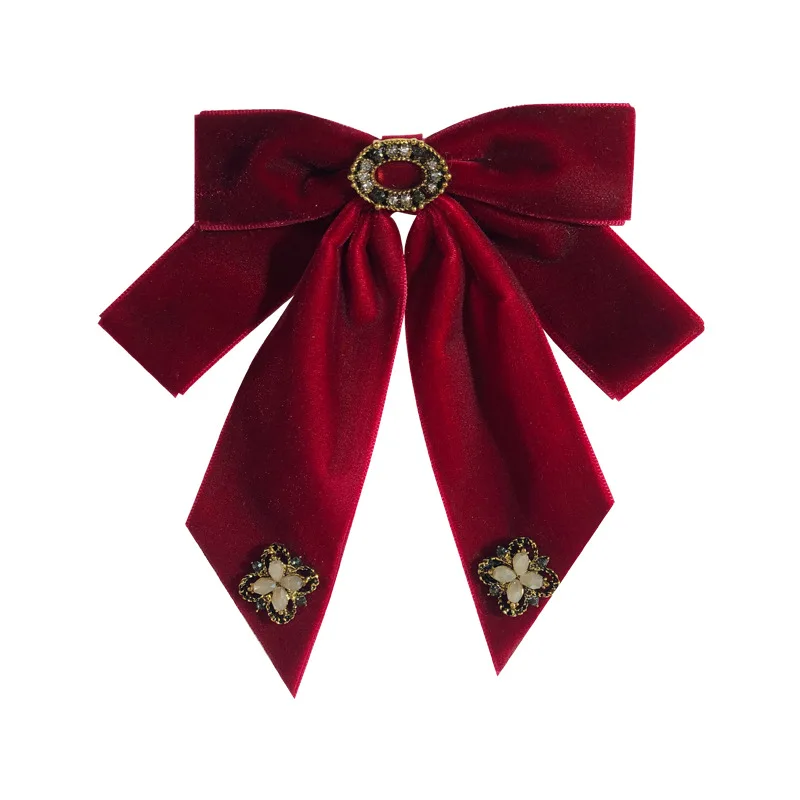 Retro Samt Fliege Brosche Pins Stoff Blume Strass Krawatte Weibliche Hemd Kragen Luxulty Schmuck für Frauen Zubehör – Detail 1