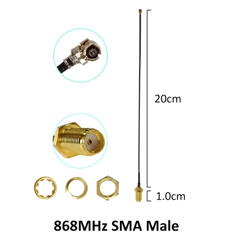 Imagem -03 - Grandwisy 10 Peças Antena 868mhz 3dbi Sma Macho 915mhz Módulo Lora Antene Lorawan Ipex Sma Cabo de Extensão Rabo de Porco Fêmea