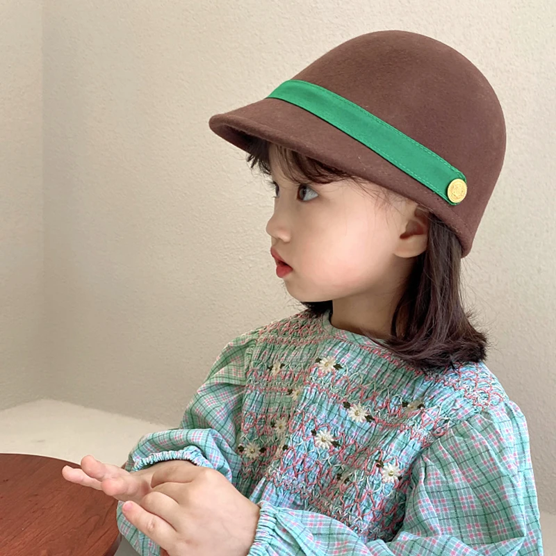 King Wheat Winter 2021 Fashion Wool Outdoor Keep Warm Dome Children Fedora Sweet Lovely Kid Boy Cap Girl Equestrian Knight Hat