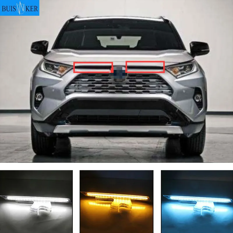 

LED Daytime Running Lights for Toyota RAV 4 2019 2020 RAV4 DRL Yellow Turn signal Lamp Waterproof ABS Cover
