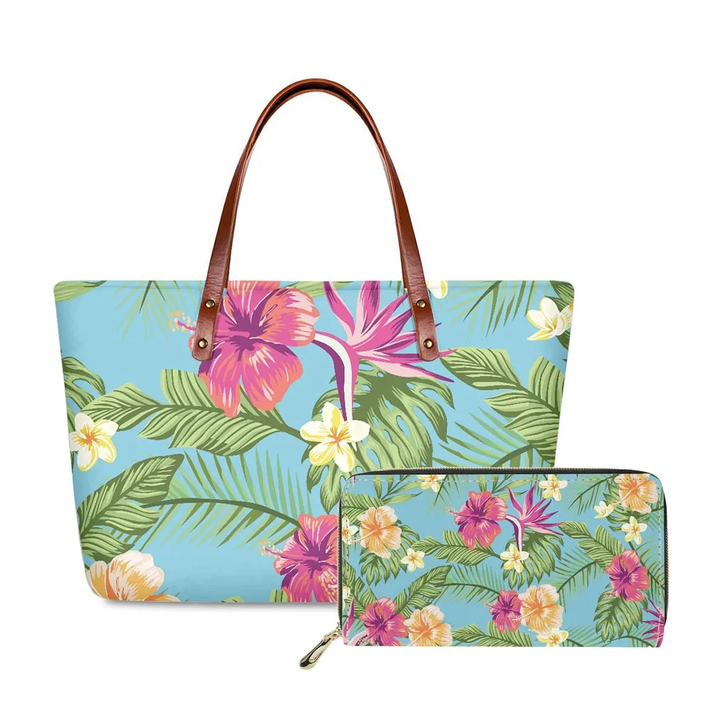 Hycool Hawaii Flower Tropical Leaves Print Women's Tote Bag Luxury Women's Handbag Cheap Casual Large Women's Bags New 2022